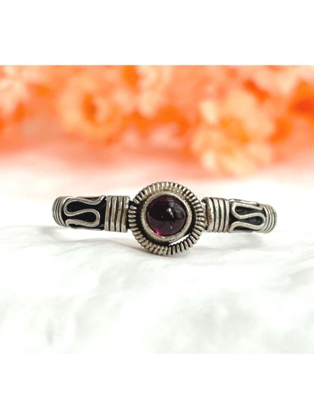 Amethyst Balinese Scrollwork Wavy Sterling Silver 925 Vintage Ring - sz 8.5
